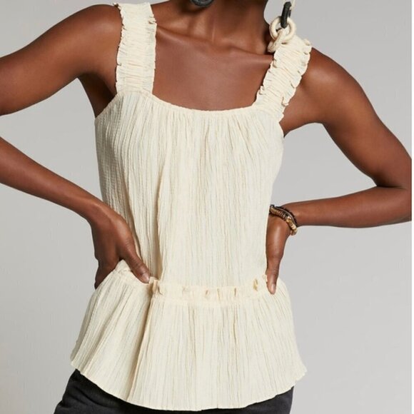 Current Air Women's Size Medium Cream Ruffled Peplum Tank Top - Picture 1 of 6